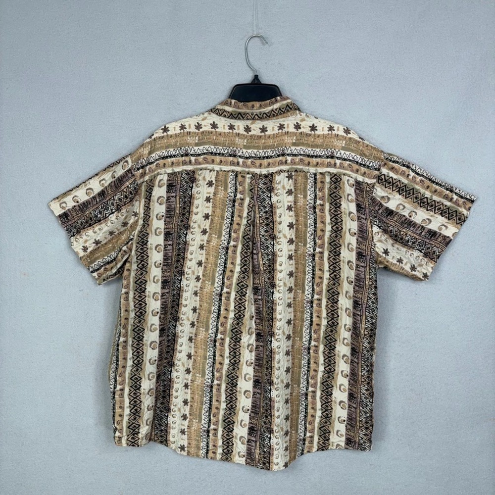 Cote de France Shirt Womens 1X Brown Geometric Tribal Print Silk Boho Button Up - Picture 3 of 6